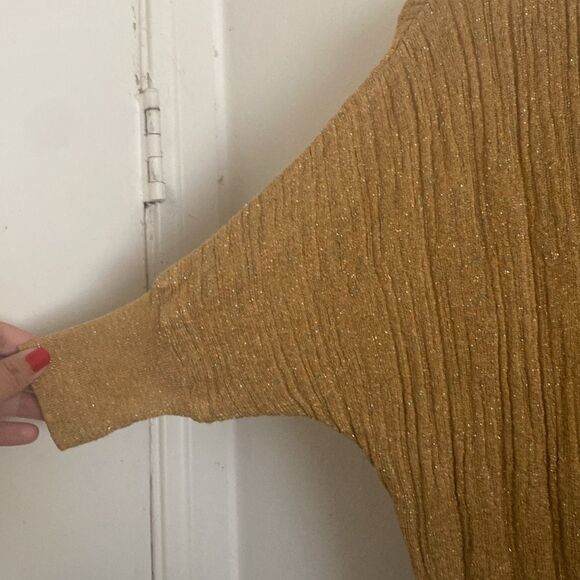 Like New Zara Cable Knit Shimmering Golden Mustard Dolman Sleeve Sweater - Picture 5 of 8